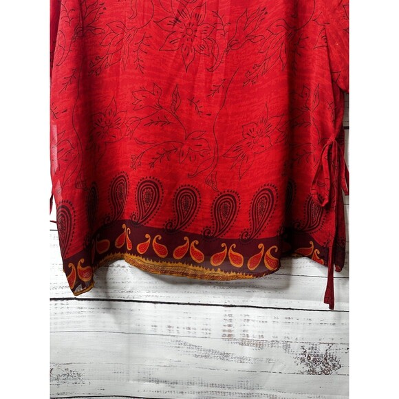 Nouveau Monde Womens Plus Size 2X Lined Red Chiffon Blouse Sheer Shoulder Pads - Picture 3 of 14